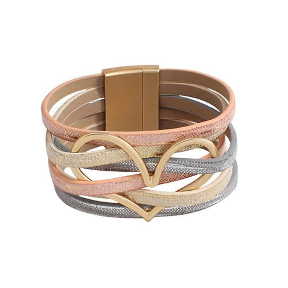 NWT Tri-Tone Heart Bangle Bracelet - Picture 2 of 3